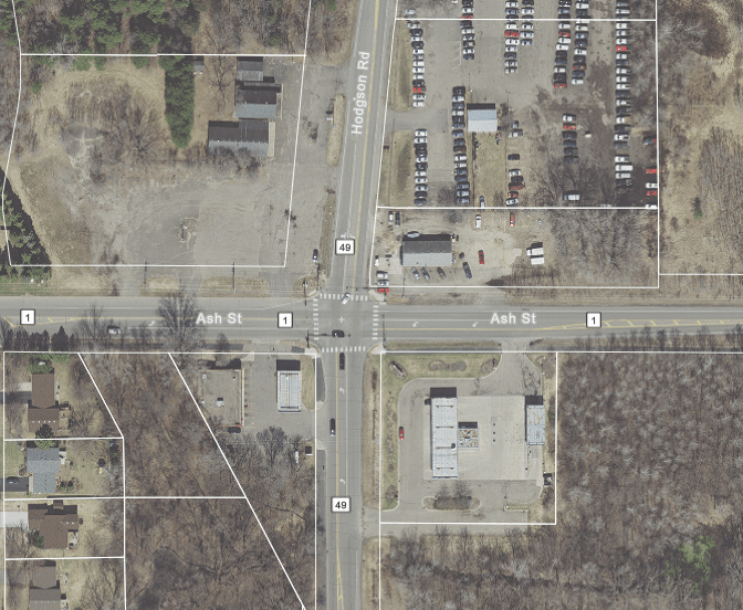 Map of the County Road J & Hodgson Intersection 