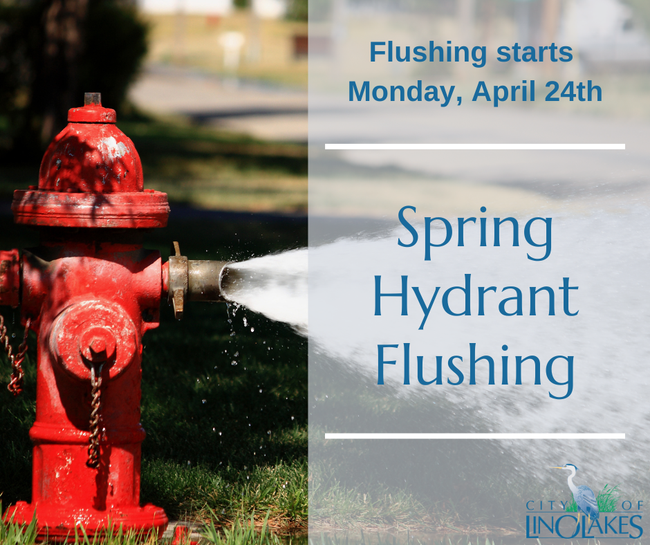 Fire Hydrant with text: Spring hydrant flushing begins April 24th