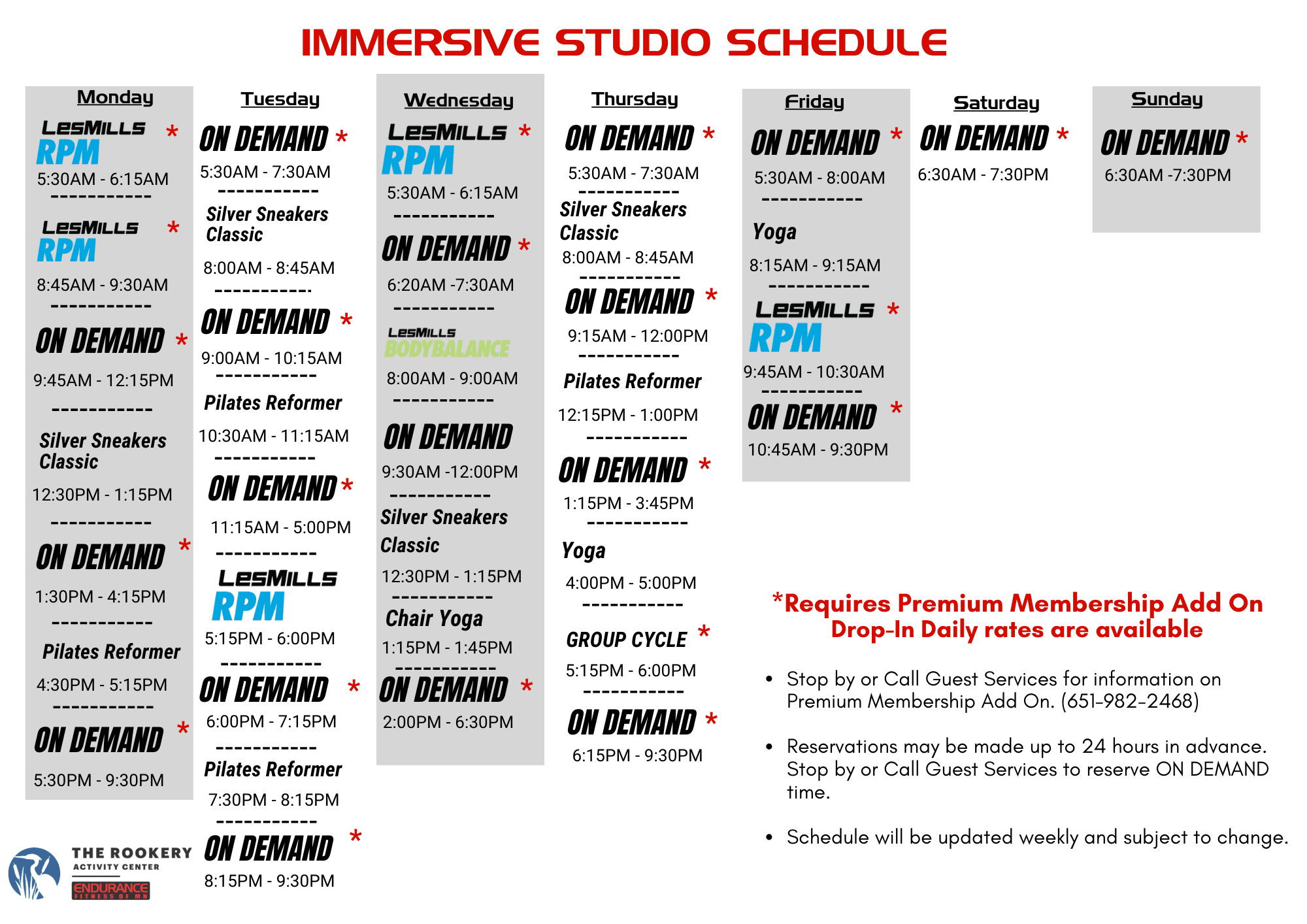 Cattail Room Schedule
