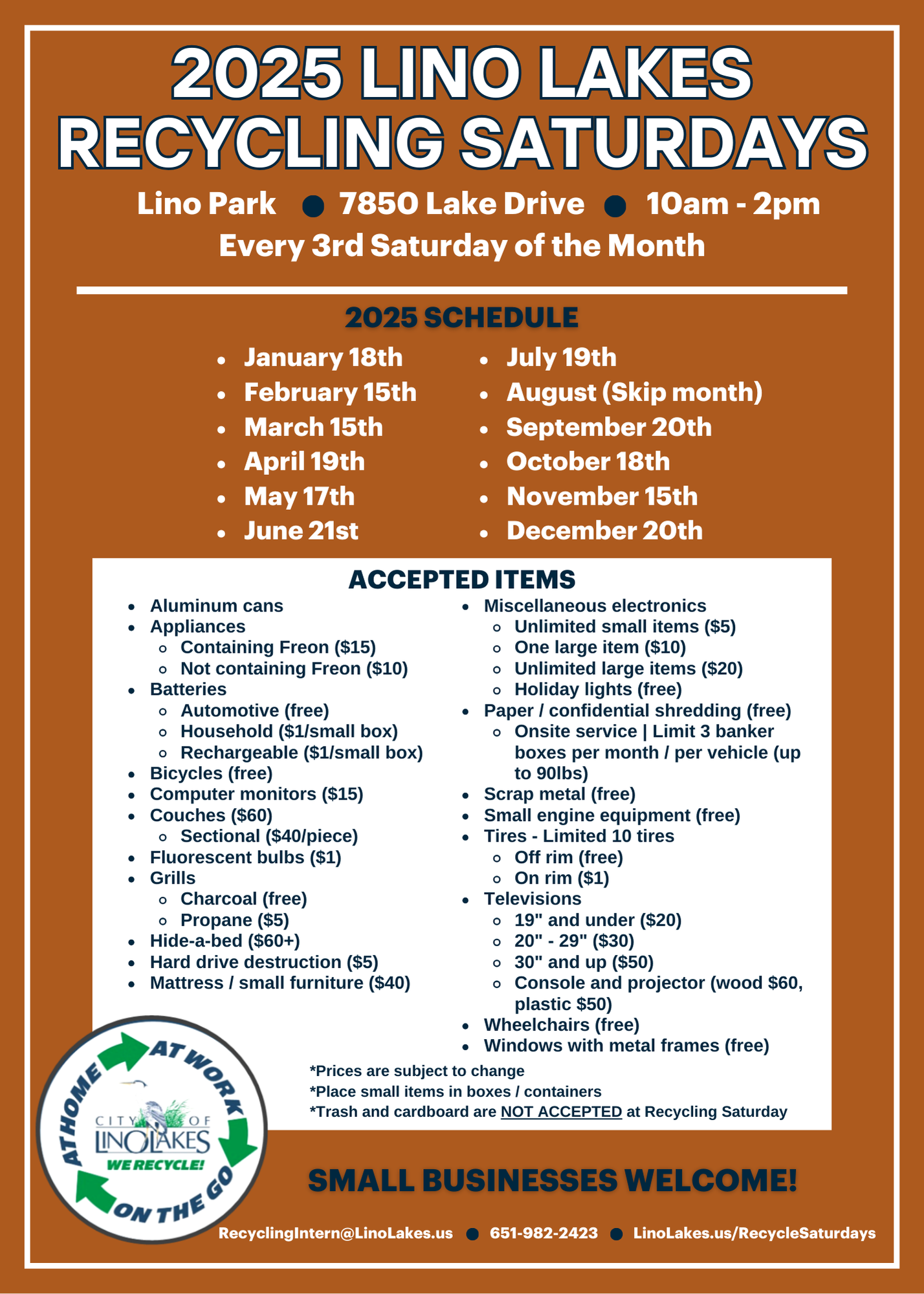 Postcard image with text: Recycle Saturday information