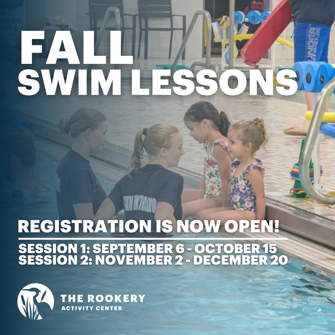 Photo of two girls with two female swim instructors. Text says: Fall Swim Lessons Registration Open
