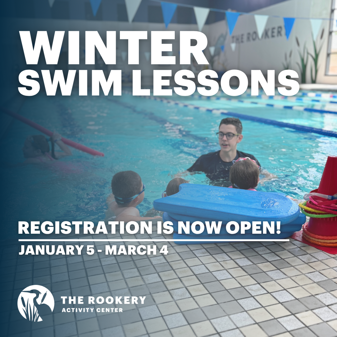 Photo of kids doing a swim lesson with text: Winter Swim Lessons